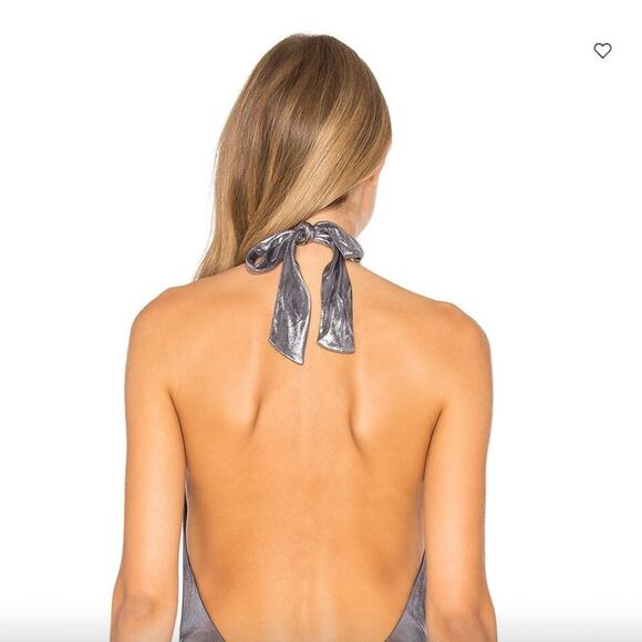 Halston Heritage Halter Neck Deep V Bodysuit in Gunmetal - Picture 2 of 9